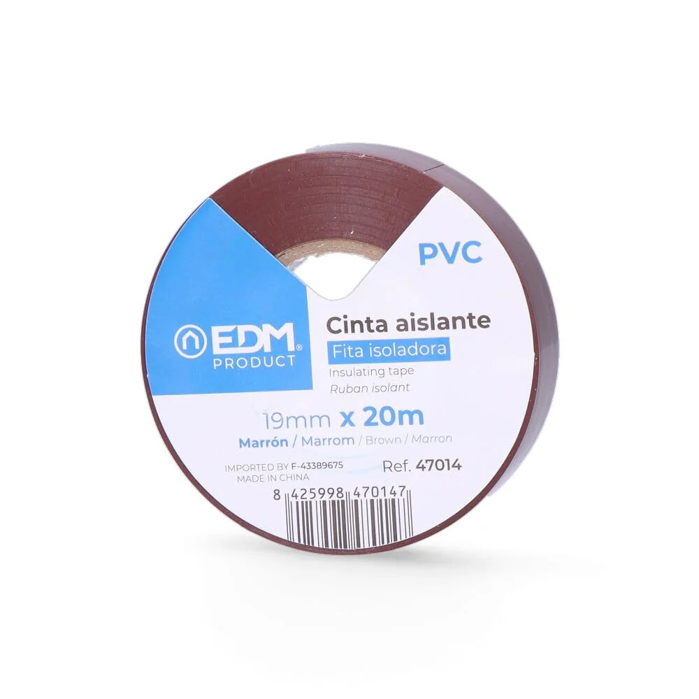 cinta aislante 20m x 19mm marrón, resistencia, ideal para aislamiento eléctrico y reparaciones en hogares y oficinas.