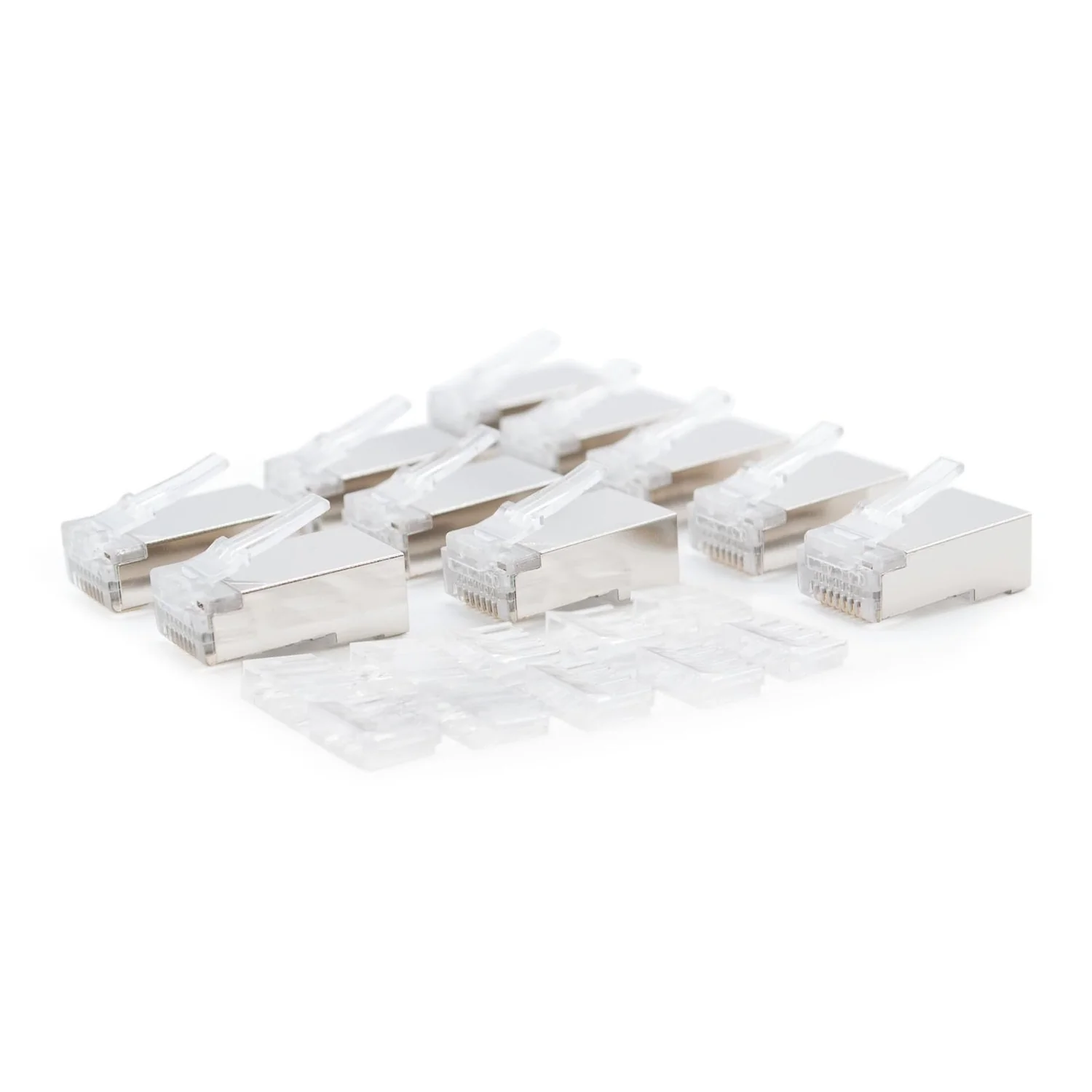 conector rj45 8 hilos ftp cat. 6, paquete de 10 unidades, ideal para redes de datos de velocidad y conexiones confiables.